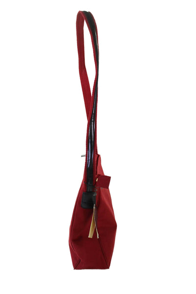 Lauren Ralph Lauren Womens Single Strap Zip Top Canvas Logo Shoulder Handbag Red