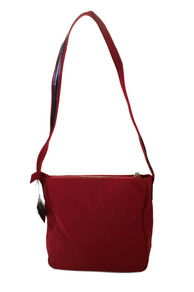 Lauren Ralph Lauren Womens Single Strap Zip Top Canvas Logo Shoulder Handbag Red
