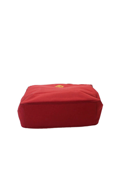 Lauren Ralph Lauren Womens Single Strap Zip Top Canvas Logo Shoulder Handbag Red
