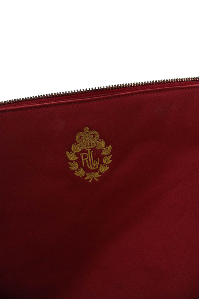 Lauren Ralph Lauren Womens Single Strap Zip Top Canvas Logo Shoulder Handbag Red