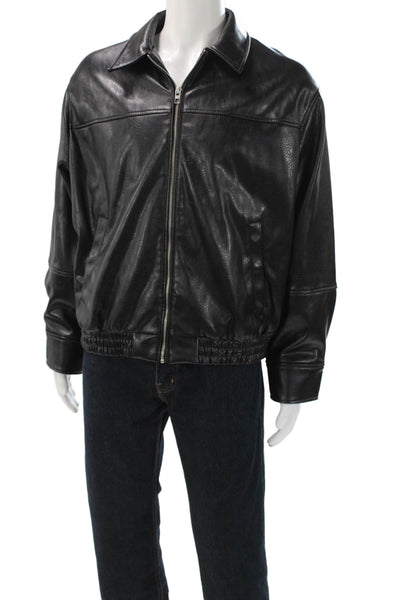 Zara Mens Bomber Jacket Black Zip Collared Long Sleeve Size M