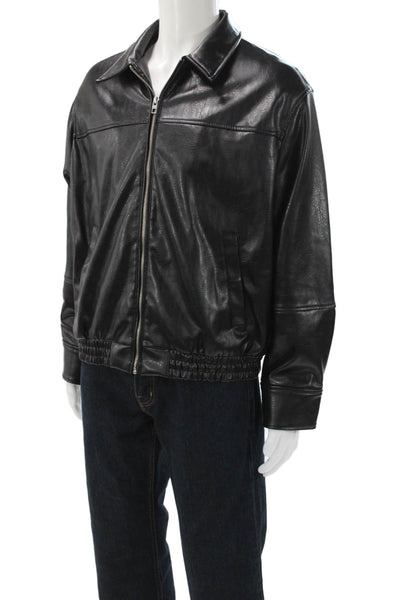 Zara Mens Bomber Jacket Black Zip Collared Long Sleeve Size M