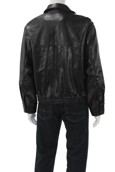 Zara Mens Bomber Jacket Black Zip Collared Long Sleeve Size M