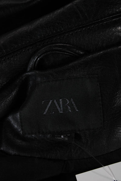 Zara Mens Bomber Jacket Black Zip Collared Long Sleeve Size M