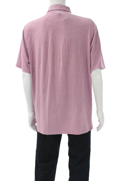 Johnnie-o Mens Short Sleeve Collared Striped Polo Shirt Pink Blue Cotton Size XL