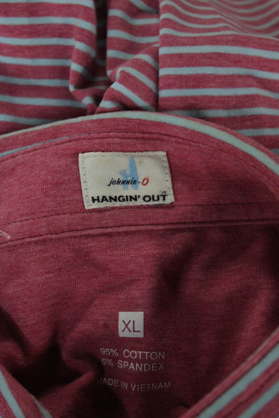 Johnnie-o Mens Short Sleeve Collared Striped Polo Shirt Pink Blue Cotton Size XL
