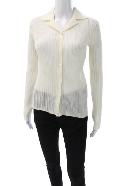 Zara Unisex Striped Collared Button Cardigan White Long Sleeve Size S