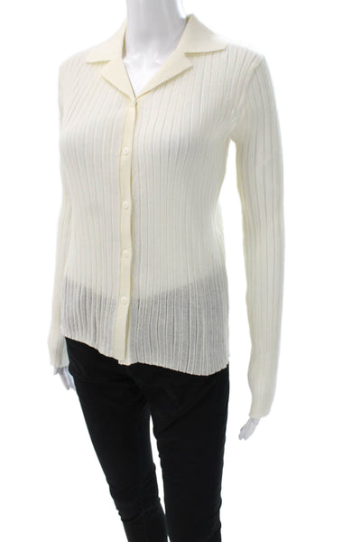 Zara Unisex Striped Collared Button Cardigan White Long Sleeve Size S