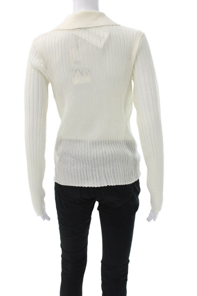 Zara Unisex Striped Collared Button Cardigan White Long Sleeve Size S