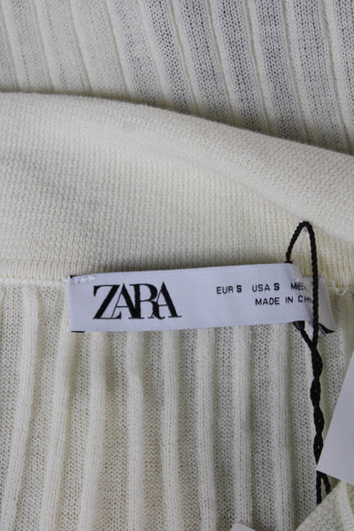 Zara Unisex Striped Collared Button Cardigan White Long Sleeve Size S