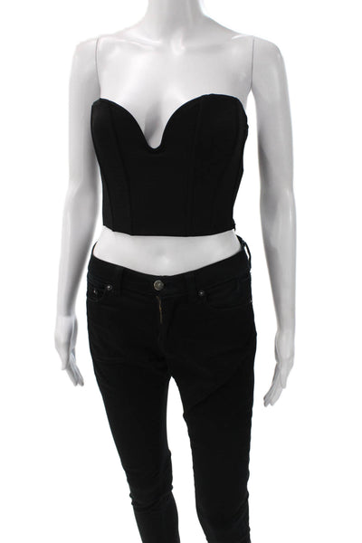 Zara Women Cropped Sleeveless Top Black Zip Size S