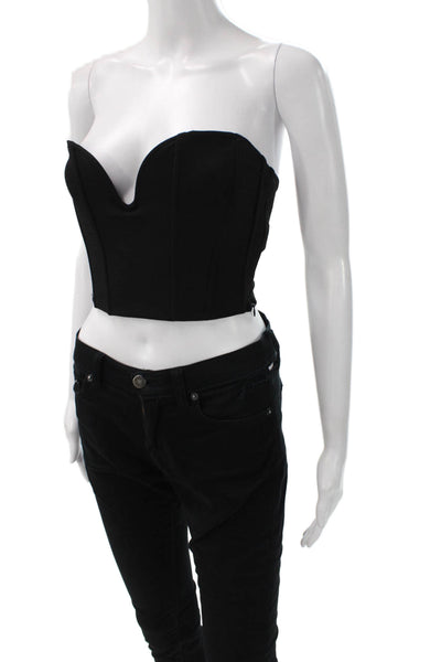 Zara Women Cropped Sleeveless Top Black Zip Size S
