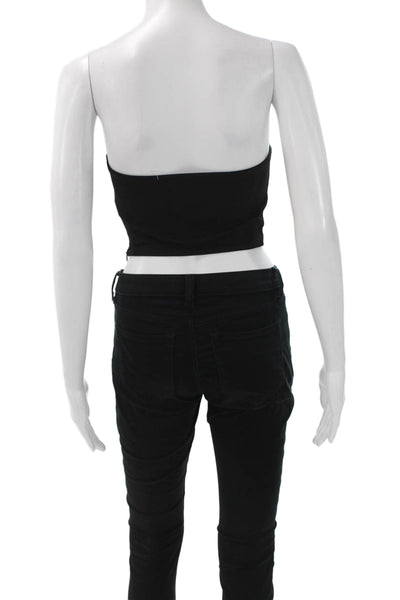 Zara Women Cropped Sleeveless Top Black Zip Size S