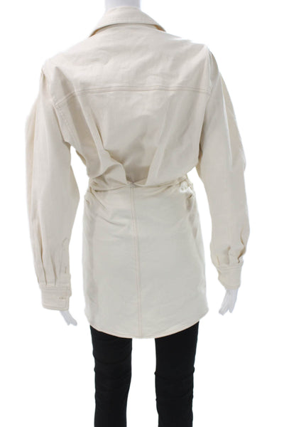 Zara Women Tunic Button-Up Denim Jacket Beige Collared Long Sleeve Size S