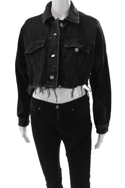 Zara Womens Black Cotton Collared Button Front Long Sleeve Grunge Jacket Size S