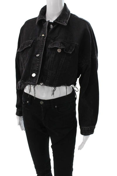 Zara Womens Black Cotton Collared Button Front Long Sleeve Grunge Jacket Size S
