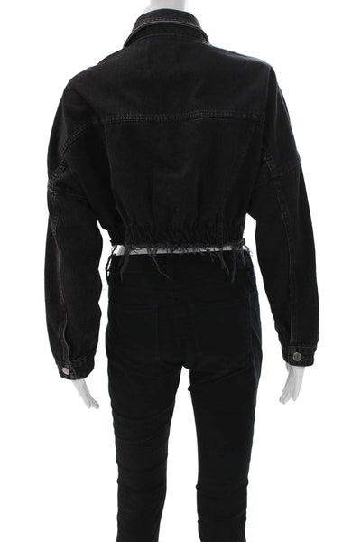 Zara Womens Black Cotton Collared Button Front Long Sleeve Grunge Jacket Size S