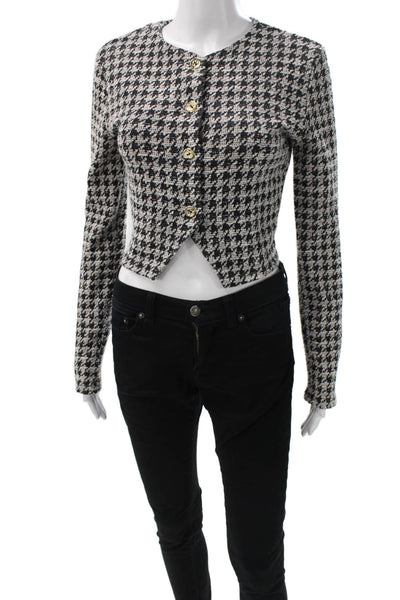 Zara Unisex Black Check Classic Coat Button Crew Neck Long Sleeve Size M