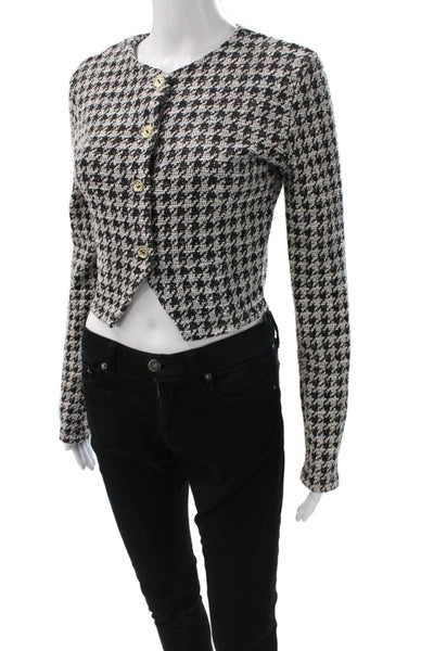 Zara Unisex Black Check Classic Coat Button Crew Neck Long Sleeve Size M