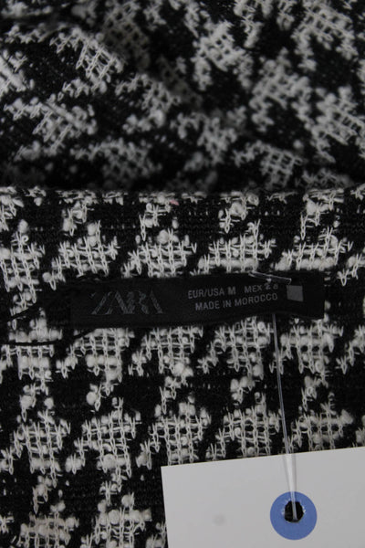 Zara Unisex Black Check Classic Coat Button Crew Neck Long Sleeve Size M