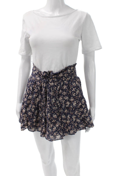 Olivaceous Women Flare Mini Skort Dark Blue Floral 100% Cotton Short Size M
