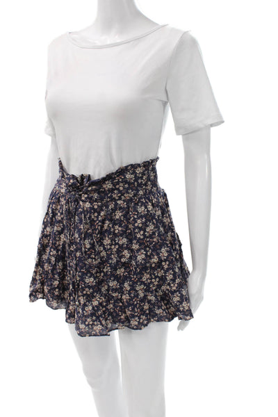 Olivaceous Women Flare Mini Skort Dark Blue Floral 100% Cotton Short Size M