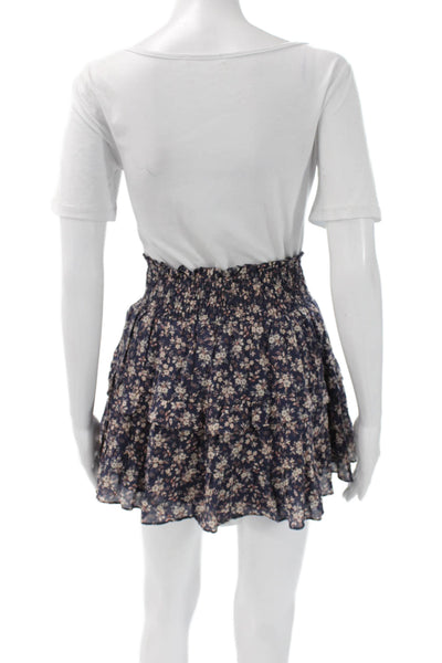 Olivaceous Women Flare Mini Skort Dark Blue Floral 100% Cotton Short Size M