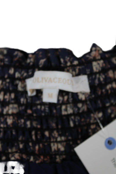 Olivaceous Women Flare Mini Skort Dark Blue Floral 100% Cotton Short Size M