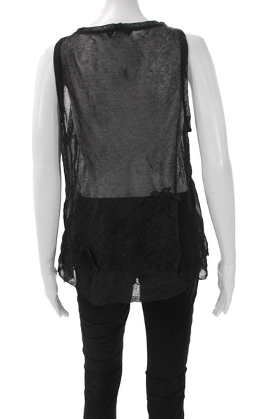 Zara Women Black Floral Sleeveless Tank Nylon Blend Round Neck Gothic Size M