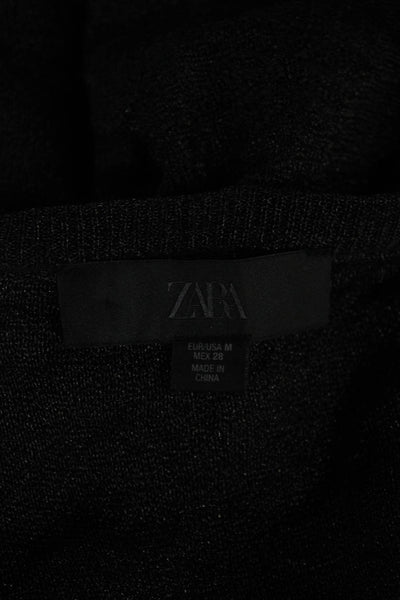 Zara Women Black Floral Sleeveless Tank Nylon Blend Round Neck Gothic Size M