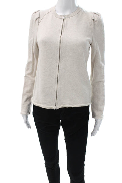 Me + Em Womens Beige Full Zip Sweatshirt Cotton Crew Neck Long Sleeve Size 4