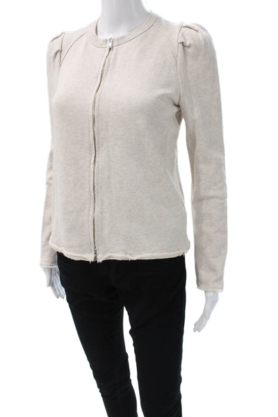 Me + Em Womens Beige Full Zip Sweatshirt Cotton Crew Neck Long Sleeve Size 4