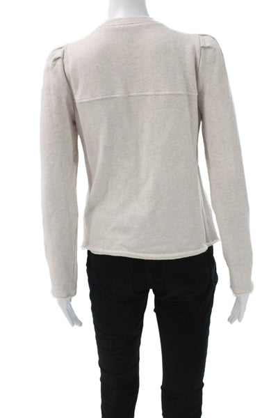Me + Em Womens Beige Full Zip Sweatshirt Cotton Crew Neck Long Sleeve Size 4