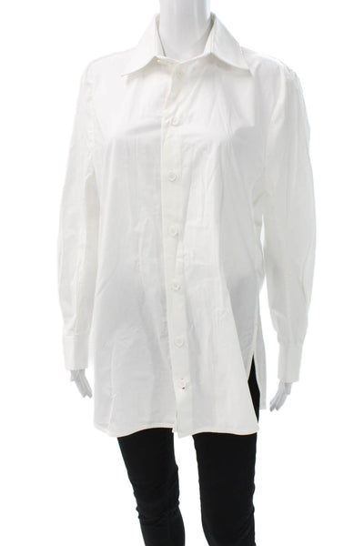 Zara Women Basic Button-Up Cotton Blend Collared Long Sleeve White Size XS