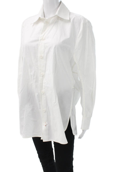 Zara Women Basic Button-Up Cotton Blend Collared Long Sleeve White Size XS