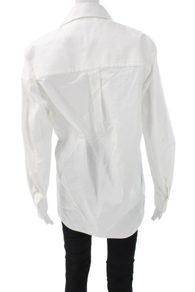 Zara Women Basic Button-Up Cotton Blend Collared Long Sleeve White Size XS