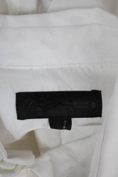 Zara Women Basic Button-Up Cotton Blend Collared Long Sleeve White Size XS