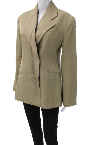 Zara Unisex Beige Collared Button Polyester Blend Blazer Long Sleeve Size S