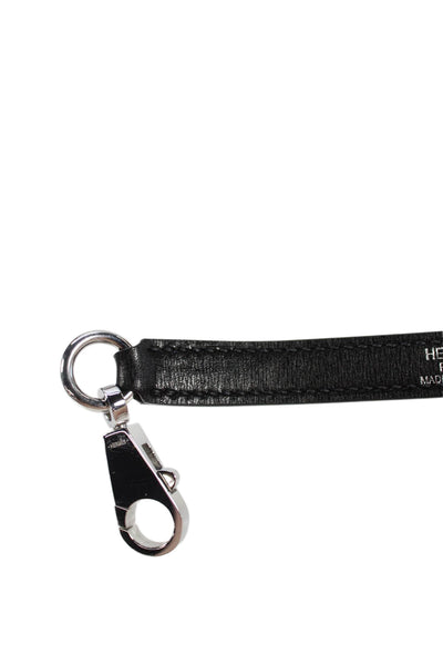 Hermes Womens Leather Silver Tone Shoulder Handbag Strap Black