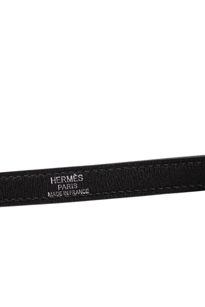 Hermes Womens Leather Silver Tone Shoulder Handbag Strap Black