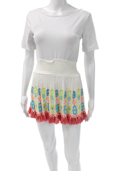 Ramy Brook Womens Peasant Mini Skirt White Geometric Rayon Size 2XS