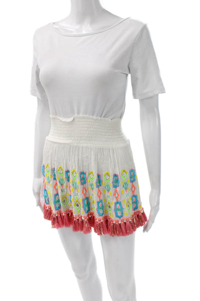 Ramy Brook Womens Peasant Mini Skirt White Geometric Rayon Size 2XS