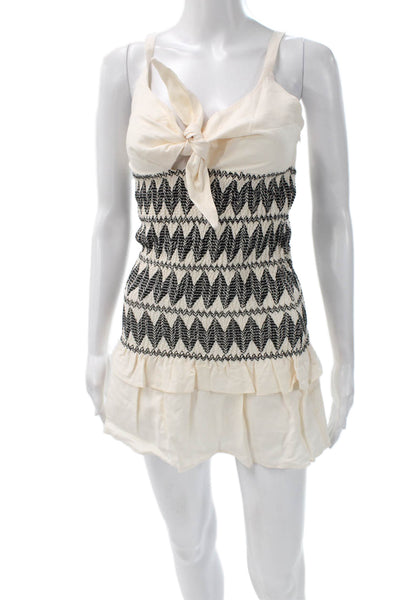 Shona Joy Women Sundress Sleeveless Beige Geometric Linen Blend Tie Size 2