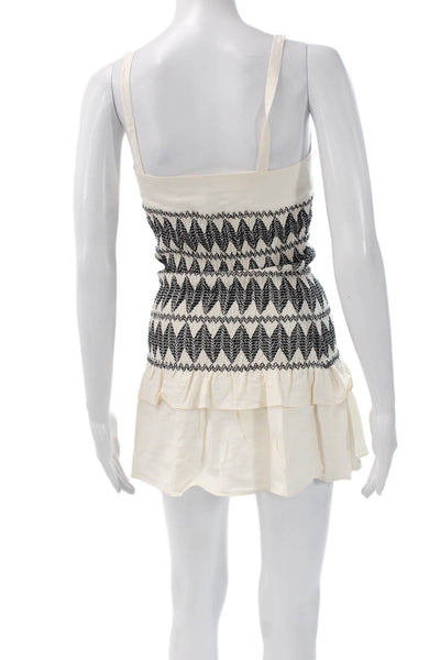 Shona Joy Women Sundress Sleeveless Beige Geometric Linen Blend Tie Size 2