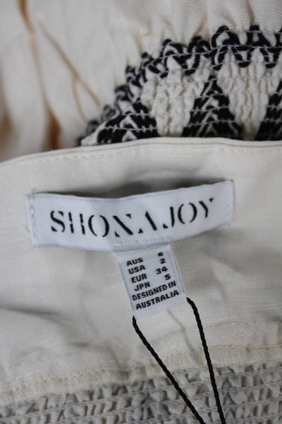 Shona Joy Women Sundress Sleeveless Beige Geometric Linen Blend Tie Size 2