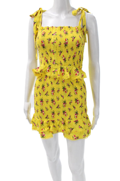 Lost + Wander Womens Mini Sundress Floral Yellow Square Neck Size XS