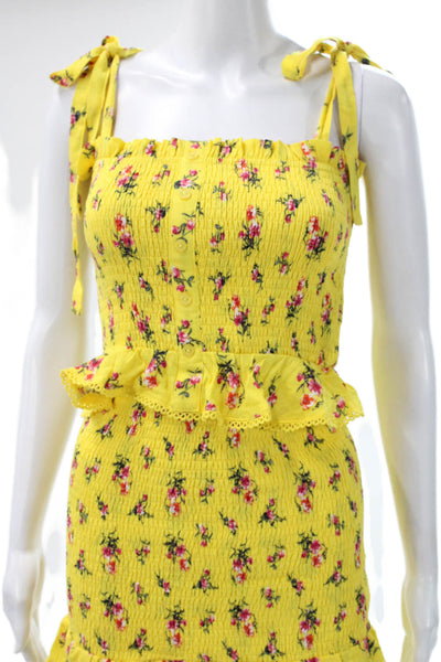 Lost + Wander Womens Mini Sundress Floral Yellow Square Neck Size XS
