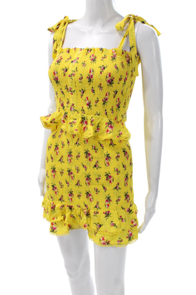 Lost + Wander Womens Mini Sundress Floral Yellow Square Neck Size XS