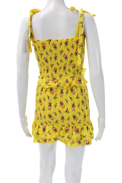 Lost + Wander Womens Mini Sundress Floral Yellow Square Neck Size XS