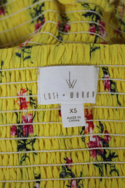 Lost + Wander Womens Mini Sundress Floral Yellow Square Neck Size XS